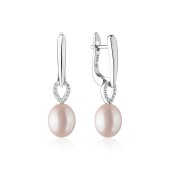 Cercei argint lungi cu perle naturale roz pudra si cristale cu tortita DiAmanti SK21231EL_L-G